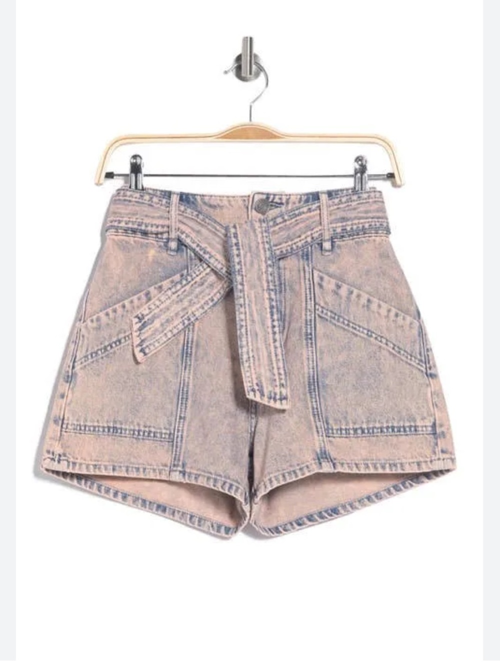 Joie Washed Pink High-Rise Belted Denim Shorts